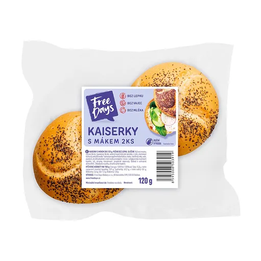 FREE DAYS Bezlepkové kaiserky s makom 2 kusy