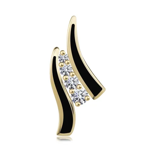 Prívesok v žltom 14K zlate - dve čierne vlnky, línia čírych zirkónikov