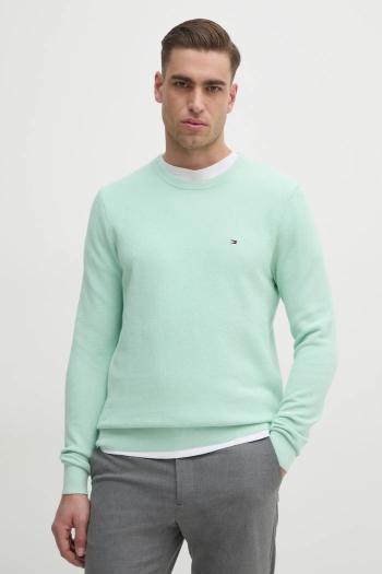 Bavlnený sveter Tommy Hilfiger tyrkysová farba, tenký, MW0MW36347