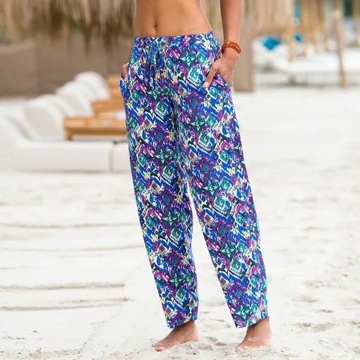 Vzdušné široké nohavice s pružným pásom a potlačou