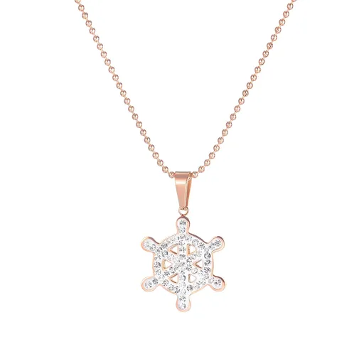 Náhrdelník z ocele 316L - kormidlo s čírymi zirkónmi, armádna retiazka, medená farba