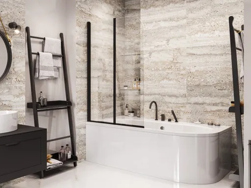 BESCO - Vaňová zástena PRIME 2 - FARBA rámu - Čierna, Rozmer A - 90 cm, Smer zatvárania - Univerzálny Ľavé / Pravé, Výplň - Číre bezpečnostné sklo - 5 mm BCPRIM90BC