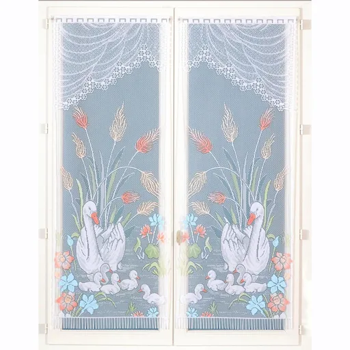 Rovná vitrážová záclonka s motívom labutí, 1 pár