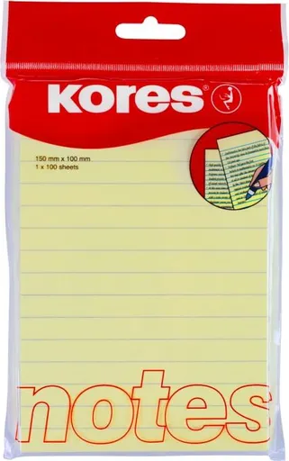 Bloček samolepiaci 150x100mm linajkový žltý 100 listov Kores