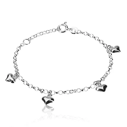 Strieborný 925 náramok - pravidelné srdiečka, retiazka z okrúhlych očiek