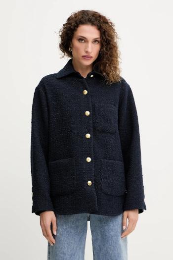 Bunda s prímesou vlny Pinko tmavomodrá farba, prechodná, oversize, 105816 A2VJ