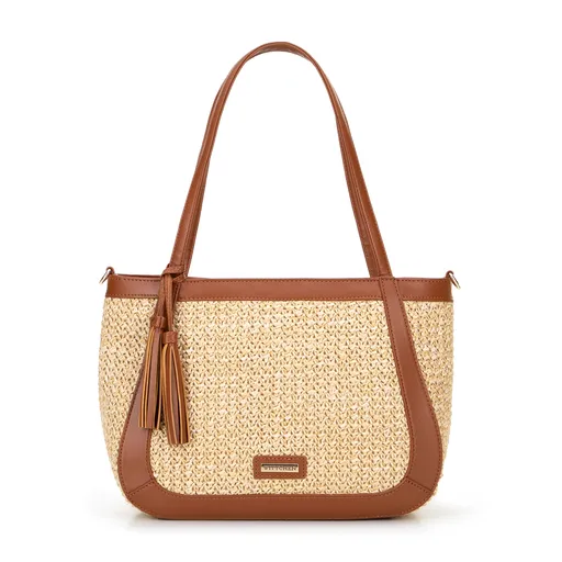 Dámska kabelka na rameno z výpletu béžovo-hnedá 100-4Y-406-95