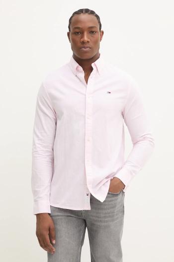 Košeľa Tommy Jeans pánska, ružová farba, regular, s klasickým golierom, DM0DM20875