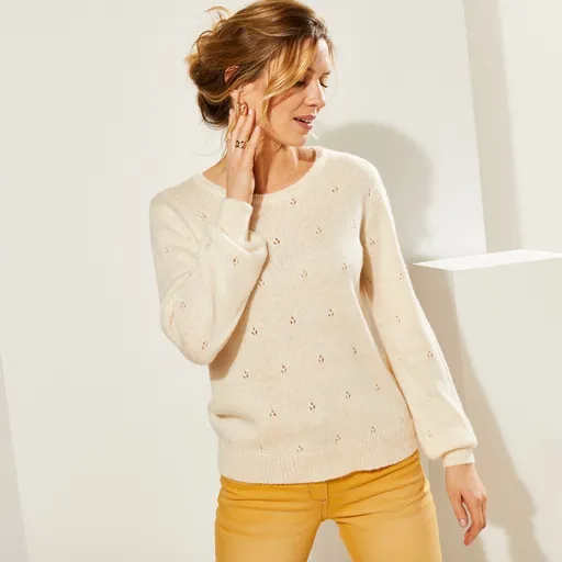 Pulóver s okrúhlym výstrihom z úpletu pointelle