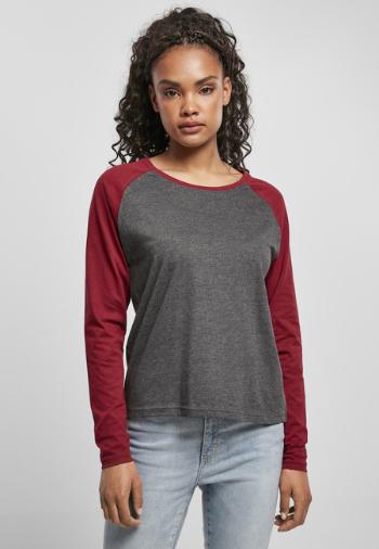 Urban Classics Ladies Contrast Raglan Longsleeve charcoal/burgundy - XXL