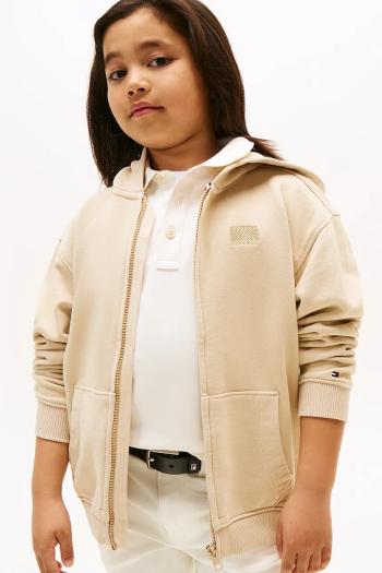 Detská bavlnená mikina Tommy Hilfiger béžová farba, s kapucňou, jednofarebná, KB0KB09750