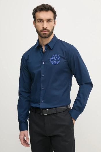 Bavlnená košeľa Versace Jeans Couture pánska, tmavomodrá farba, slim, s klasickým golierom, 78GALYS1 CN002