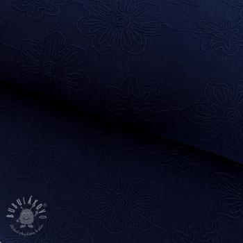 Dvojitá gázovina/mušelín EMBROIDERY Flowers navy