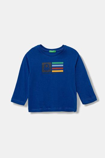 Detská bavlnená košeľa s dlhým rukávom United Colors of Benetton modrá farba, s potlačou, 3I1XG10F2