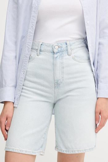 Rifľové krátke nohavice Tommy Hilfiger jednofarebné, vysoký pás, WW0WW44388