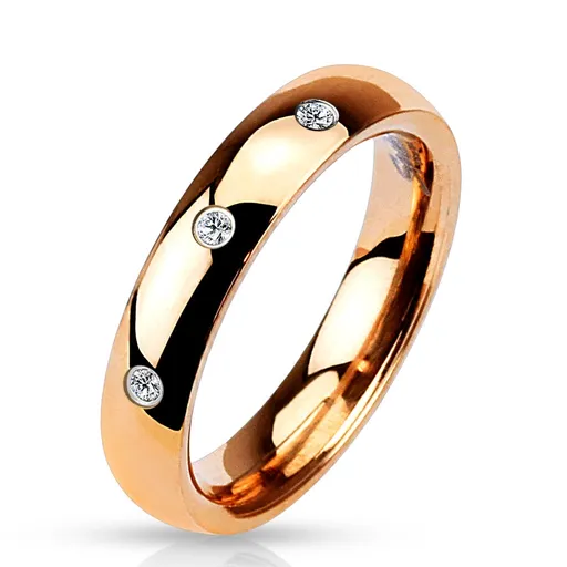 Oceľová obrúčka ružovozlatej farby - tri okrúhle číre zirkóny, 4 mm - Veľkosť: 49 mm