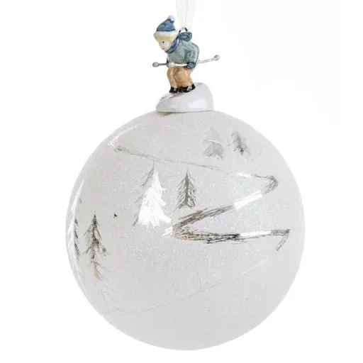 ArtFir Vianočná dekorácia GUĽA 212 | sklenená biela/strieborná 10 cm