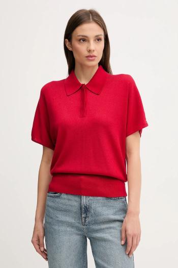 Polo s prímesou hodvábu Tommy Hilfiger červená farba, WW0WW45652