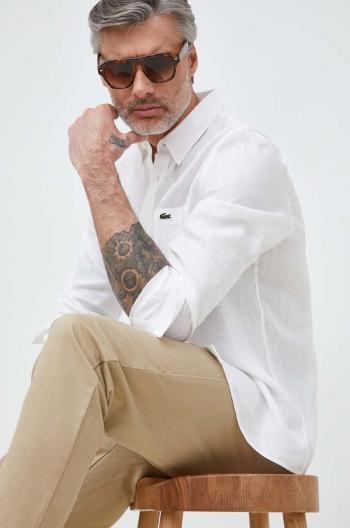 Ľanová košeľa Lacoste biela farba, regular, s golierom button-down