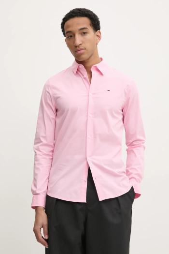 Košeľa Tommy Jeans pánska, ružová farba, slim, s klasickým golierom, DM0DM04405