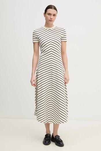 Bavlnené šaty Tommy Hilfiger béžová farba, midi, áčkový strih, WW0WW44547