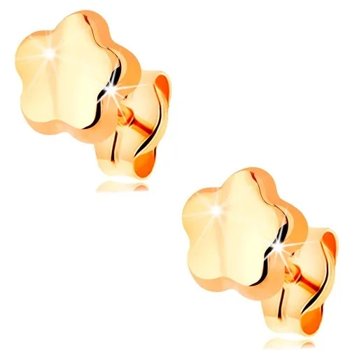 Zlaté náušnice 585 - zrkadlovolesklý a hladký kvietok, puzetové zapínanie