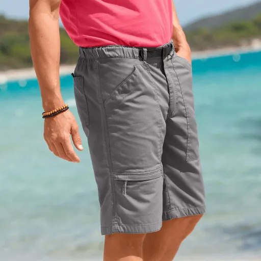 Bermudy s pružným pásom a vreckami a zladeným opaskom
