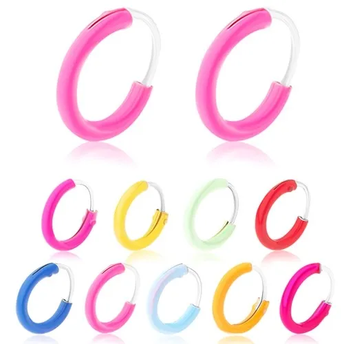 Náušnice zo striebra 925, tenký krúžok v pastelových farbách, 8 mm - Farba: Červená