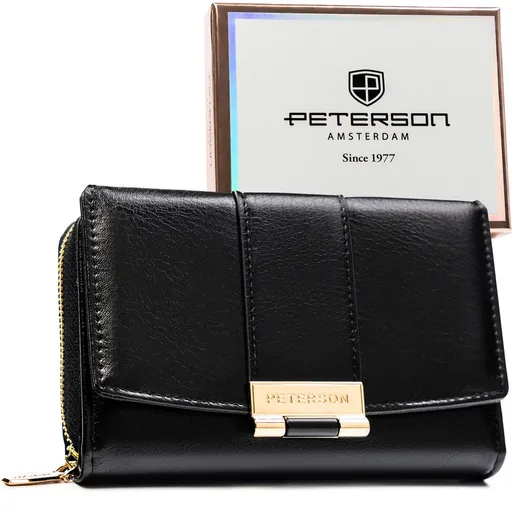Čierna dámska peňaženka z ekologickej kože v horizontálnom prevedení so zapínaním na patent