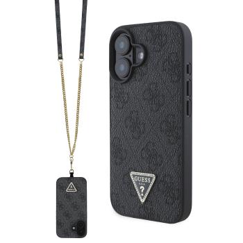 GUESS 4G STRASS SET Ochranný kryt + remienok pre Apple iPhone 16 čierny