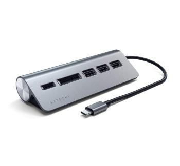Satechi Aluminum USB-C USB-A Hub, 3x USB-A 3.0 és kártyaolvasó, szürke