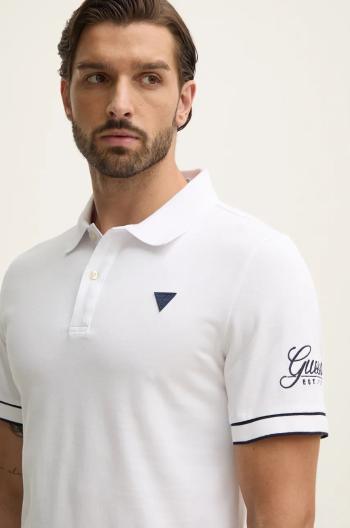 Polo tričko Guess LYLE pánske, biela farba, s nášivkou, M4BP60.K7O64