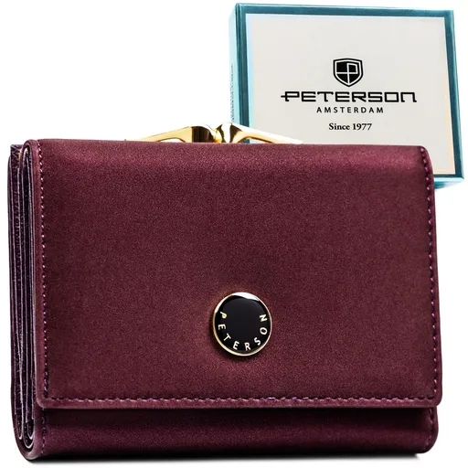 Stredne veľká fialová dámska peňaženka z kože s RFID ochranou a kovovým uzáverom na mince - Peterson