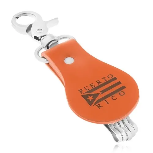 Patinovaná kľúčenka, hnedý pás syntetickej kože, vlajka, PUERTO RICO