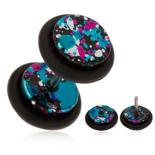 Falošný piercing do ucha z akrylu, rôznofarebné škvrny na povrchu