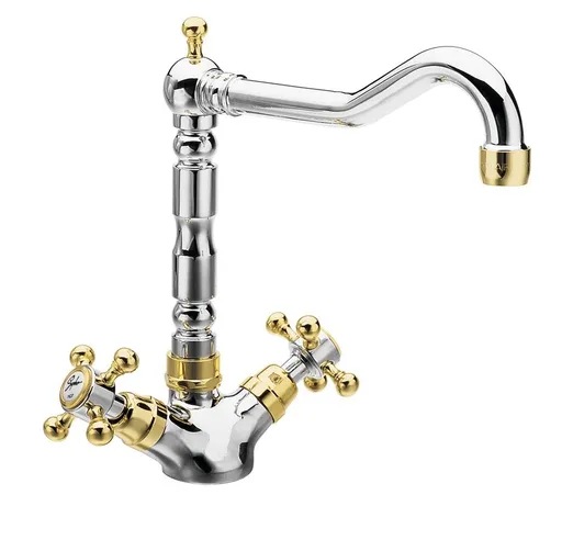 SAPHO SAPHO - ANTEA stojánkova drezová batéria s retro hubicou, chróm/zlato 3122