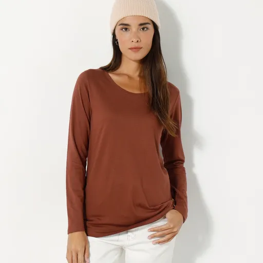 Jednofarebné tričko s okrúhlym výstrihom a dlhými rukávmi