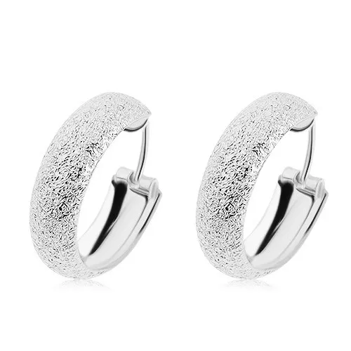 Náušnice z 925 striebra, klasické kruhy, ligotavý pieskovaný povrch
