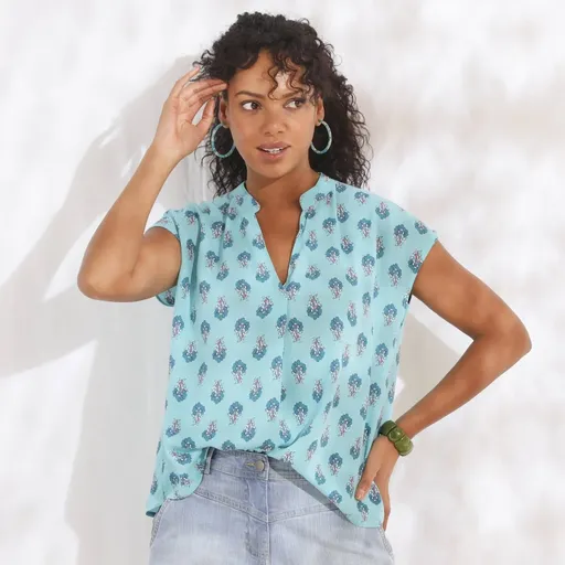 Krepónová blúzka bez rukávov, s potlačou