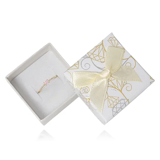 Darčeková krabička na šperky s krémovou mašľou a motívom diamantov