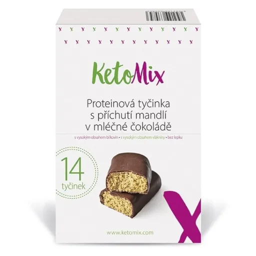 KETOMIX Proteínová tyčinka s príchuťou mandlí v mliečnej čokoláde 14 kusov