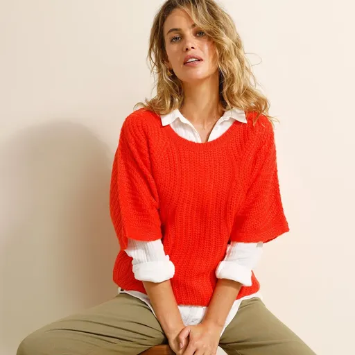 Pončo pulóver s rukávmi po lakte