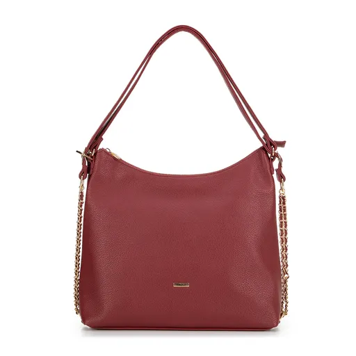 Damska torba – plecak ze skóry ekologicznej bordowa 29-4Y-601-3