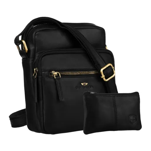 Pánska kožená crossbody taška Peterson v čiernej farbe + puzdro na kľúče