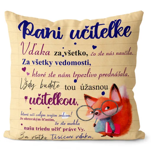 Vankúš Pani učiteľke (Veľkosť: 40 x 40 cm)