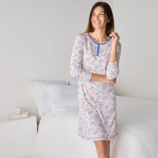 Nočná košeľa s dlhými rukávmi a potlačou vtáčikov