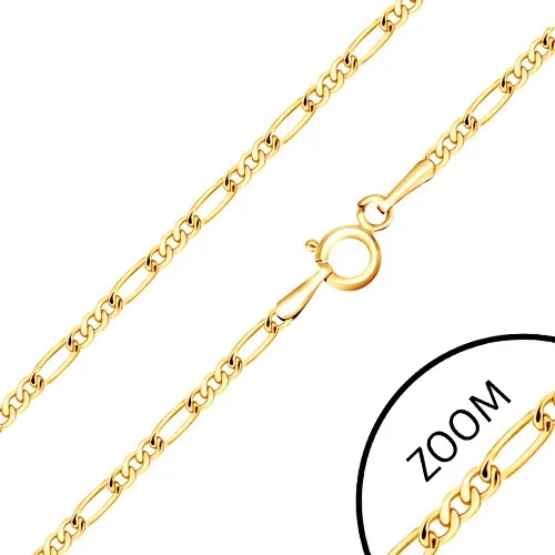 Zlatá retiazka 585 - tri malé oválne očká a jedno podlhovasté, 500 mm