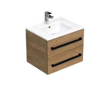 Kúpeľňová skrinka s čiernou úchytkou a umývadlom SAT Cube Way 60x53x46 cm dub Hickory mat CUBE46C602DHMOD