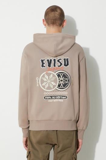 Bavlnená mikina Evisu Double Kamon EMB pánska, béžová farba, s kapucňou, s potlačou, 2EAHTM3SW1076RXCT