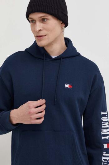 Mikina Tommy Jeans pánska,tmavomodrá farba,s kapucňou,s nášivkou,DM0DM18494